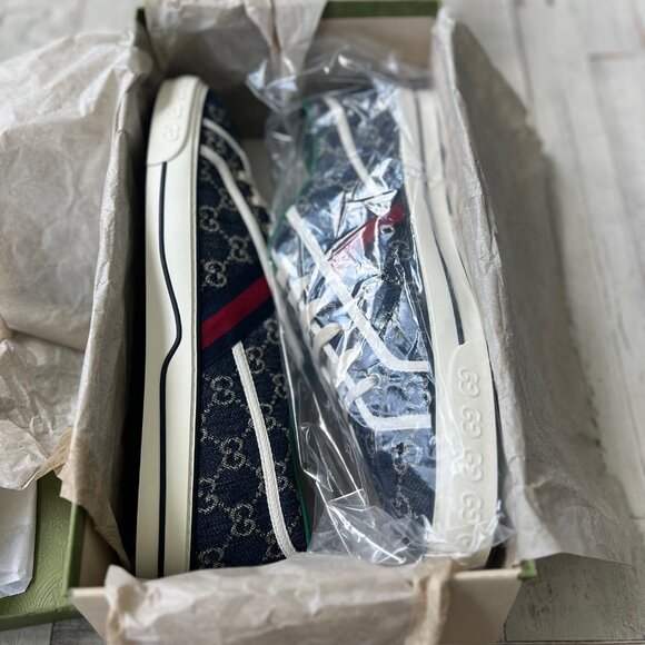 NEW GUCCI GG DENIM TRAINER SHOE BLUE TEA SIZE G15+ (16M) RETAIL $1,500 IN BOX - Picture 6 of 9